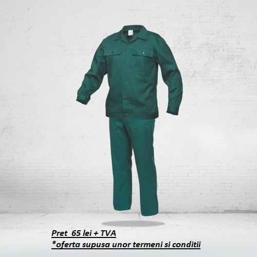 Salopeta de lucru ( set pantalon CU PIEPTAR + jacheta ) COMANDA SPECIALA - VERDE